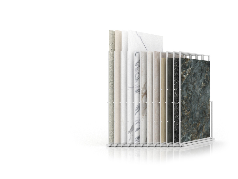 Expositor para azulejos gigantes Pisa Slimshow Polivalente 12 sx balco cerrado