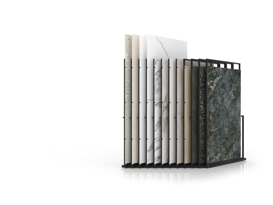 Expositor para azulejos gigantes Pisa Slimshow Polivalente 12 sx negro cerrado