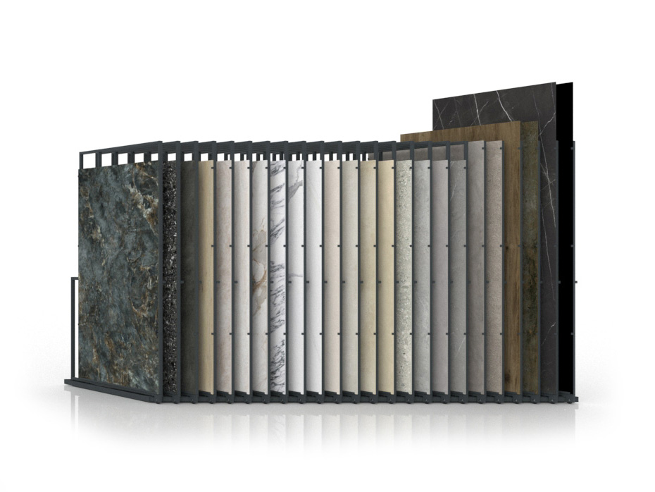 Expositor para azulejos gigantes Pisa Slimshow Multiformato sx 24 antracitafrontal
