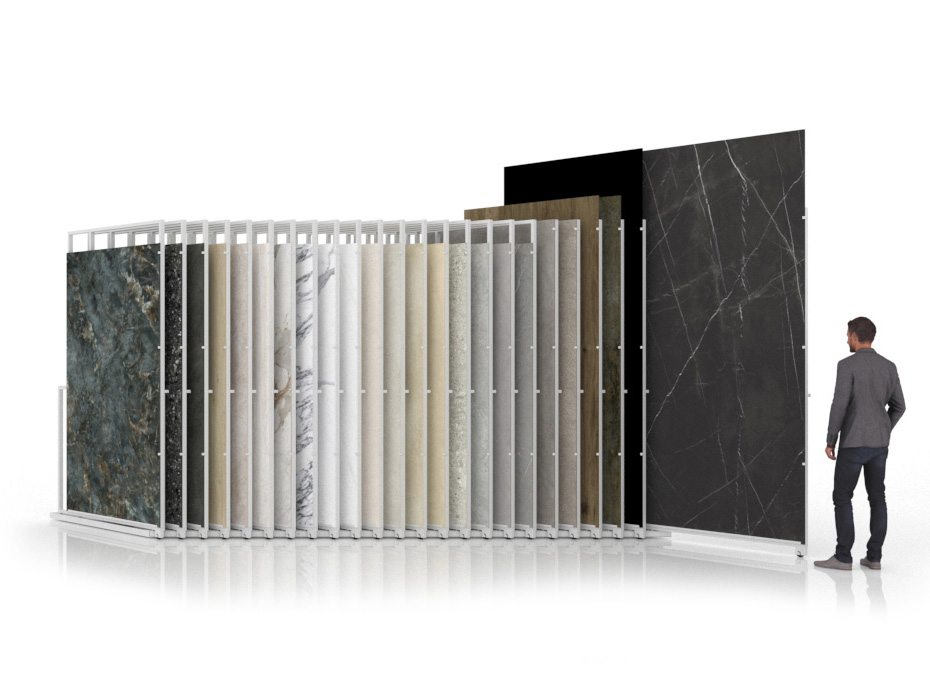 Expositor para azulejos gigantes Pisa Slimshow Multiformato dx blanco lateral