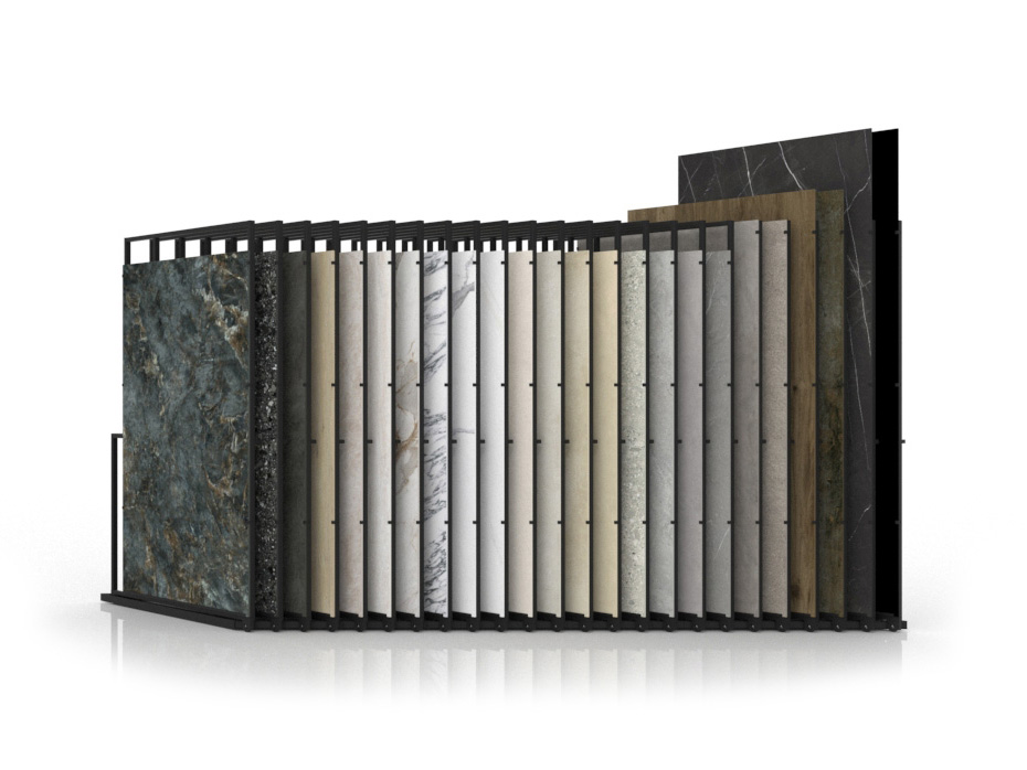 Expositor para azulejos gigantes Pisa Slimshow Multiformato dx 24 negro frontal