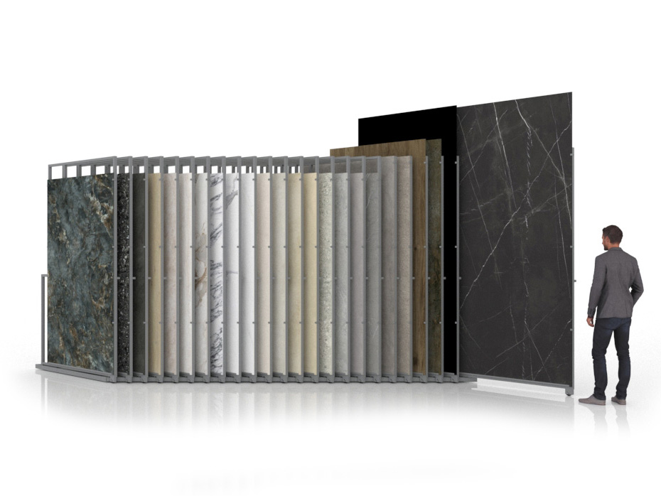Expositor para azulejos gigantes Pisa Slimshow Multiformato dx 24 plata abierto