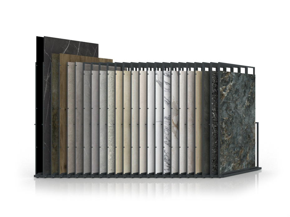 Expositor para azulejos gigantes Pisa Slimshow Multiformato sx 24 antracita frontal