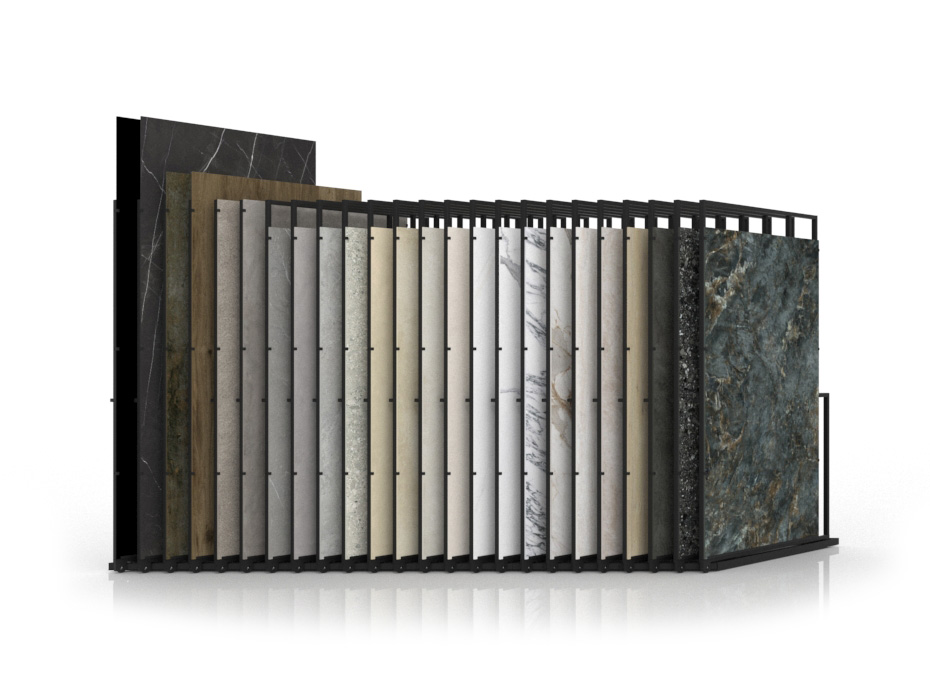 Expositor para azulejos gigantes Pisa Slimshow Multiformato sx 24 negro frontal