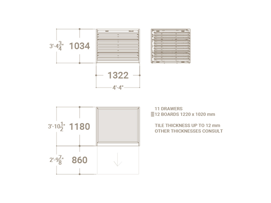 Cajonera para pavimentos Rhin panel 122 plano