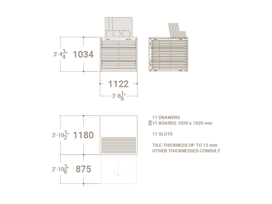Cajonera para pavimentos Rhin ranurado 102 plano