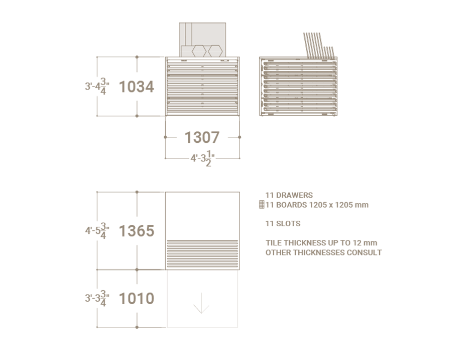 Cajonera para pavimentos Rhin ranurado 120 plano