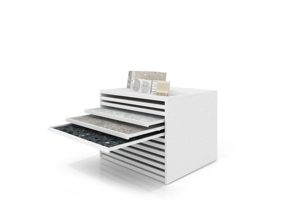 Cajonera para pavimentos Rhin ranurado 122 blanco abierto
