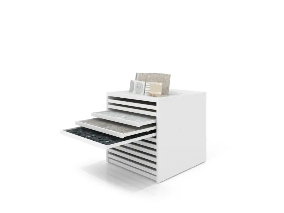 Cajonera para pavimentos Rhin panel 92 ranurado blanco abierto