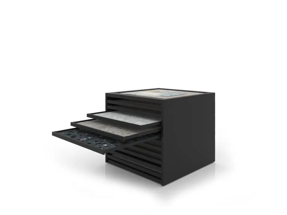 Cajonera para pavimentos Rhin panel 102 negro abierto