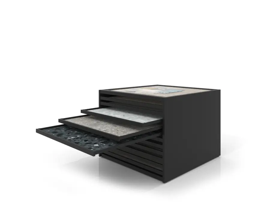 Cajonera para pavimentos Rhin panel 120 negro abierto