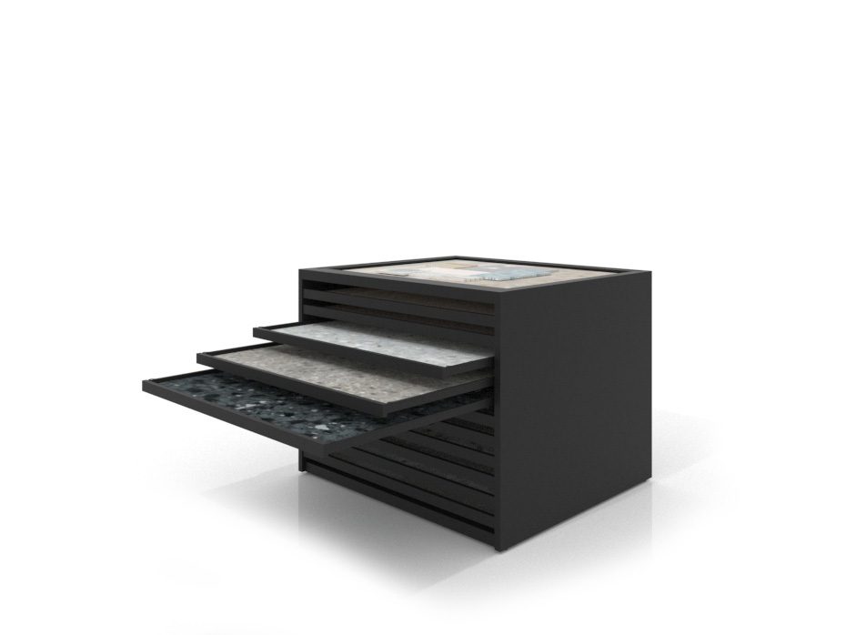 Cajonera para pavimentos Rhin panel 122 negro abierto
