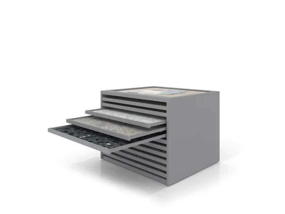 Cajonera para pavimentos Rhin panel 122 plata abierto