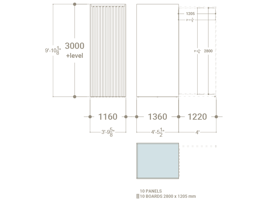 Expositor de azulejos corredero Roma 10 dx 2800 plano