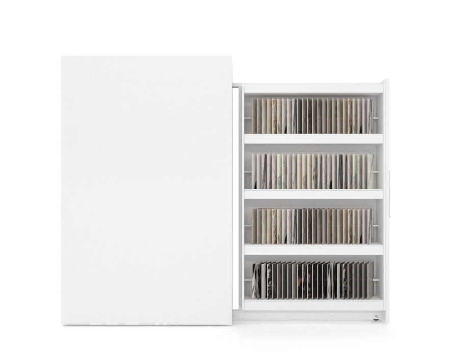 Tile display stand rack Roma Muestras dx blanco frontal