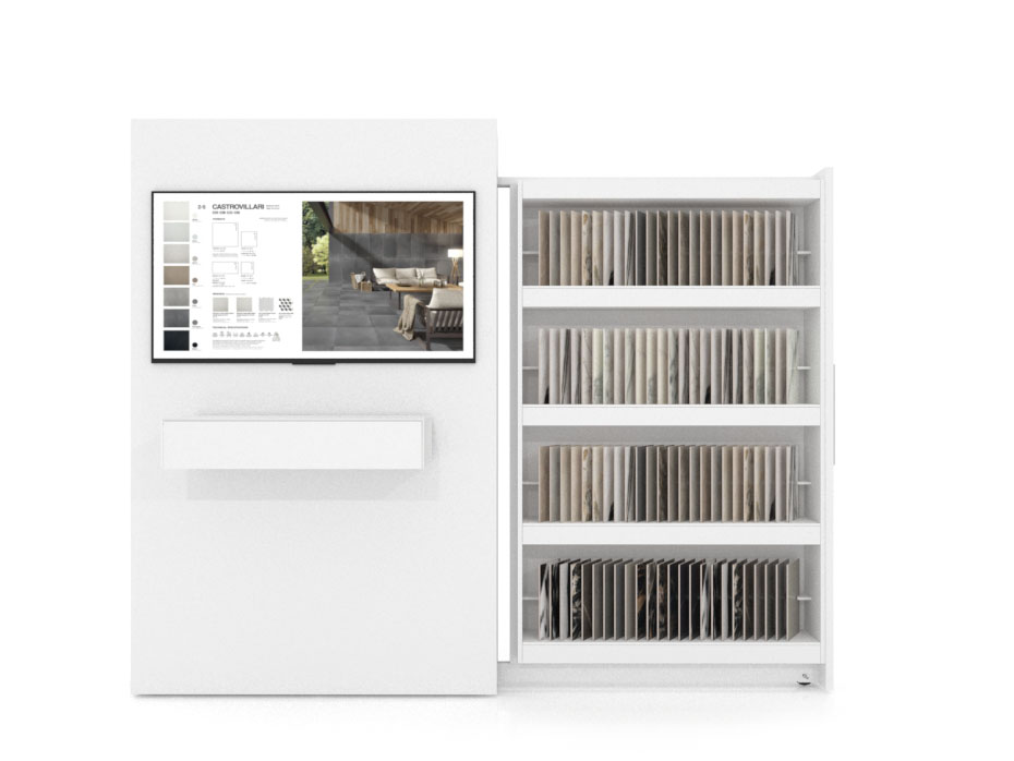 Expositor digitalizado para azulejos Roma muestras dx blanco frontal