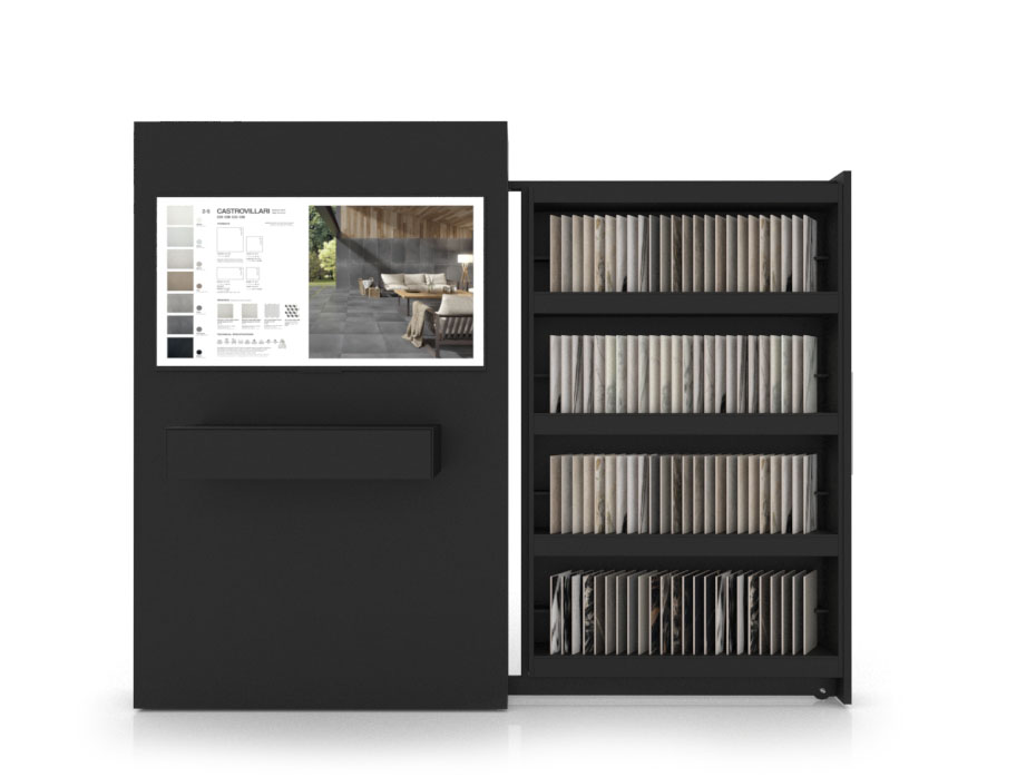 Expositor digitalizado para azulejos Roma muestras dx negro frontal