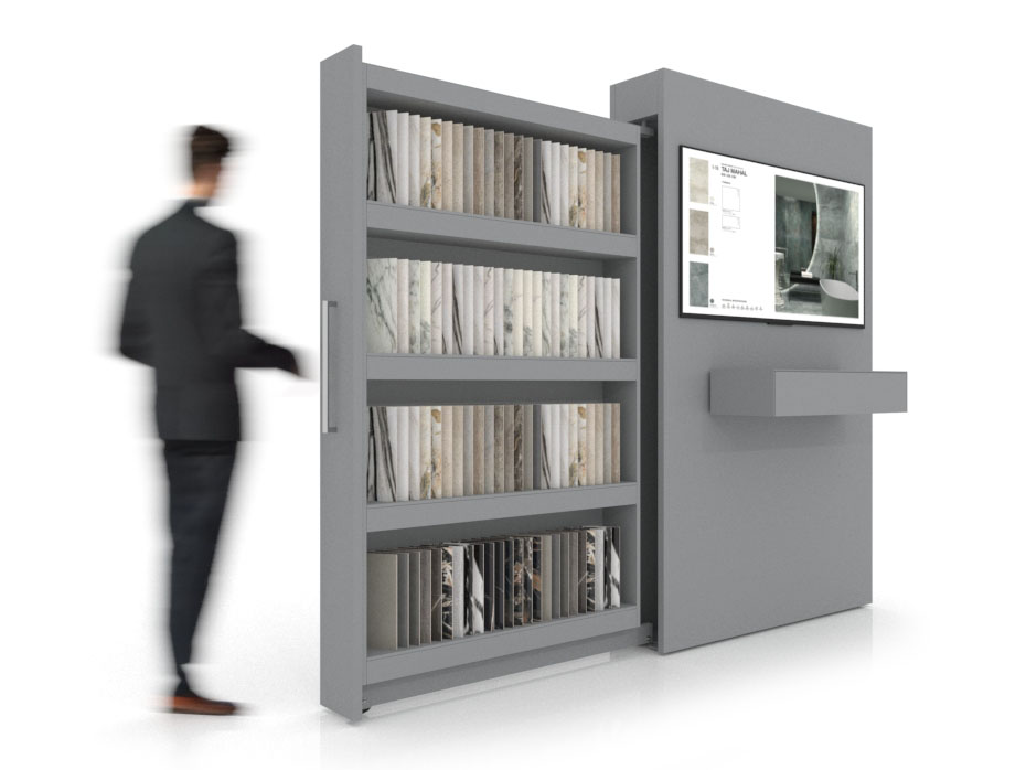 Expositor digitalizado para azulejos Roma muestras sx plata lateral