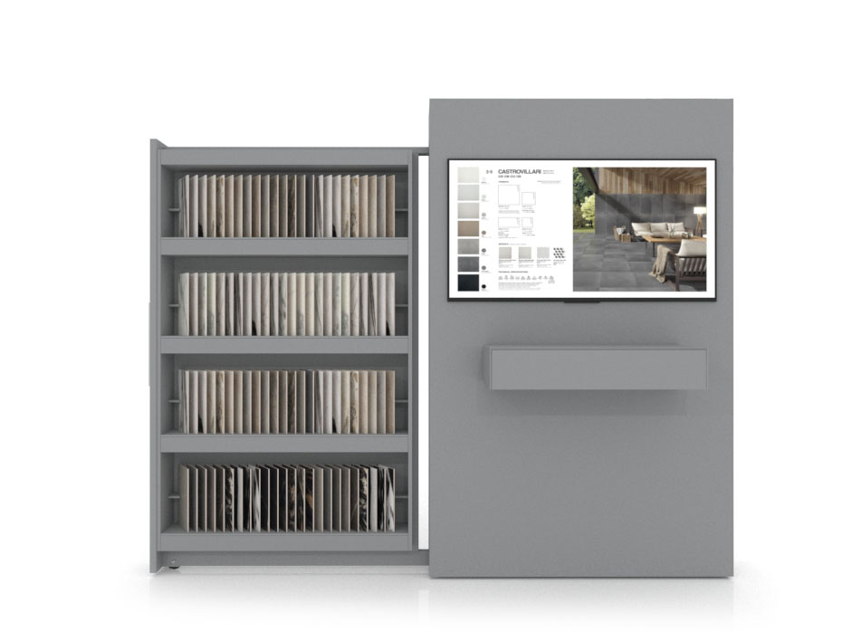 Expositor digitalizado para azulejos Roma muestras sx plata frontal
