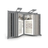 Expositor de azulejos Book 224 blanco con iluminación frontal plata