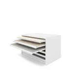 Cajonera para exponer platos de ducha Box blanco abierto