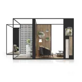 Ambiente para la exposición de cerámica Composition 135 negro lateral