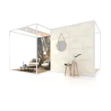 Ambiente expositivo de azulejos Composition 137 blanco luz frontal