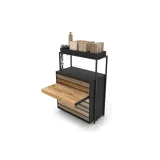 Cajonera para exponer parqué Drawer wall negro abierto