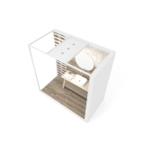 Ambiente para exponer cerámica Isla Corner 240x120 2400 dx luz tabique blanco aerea
