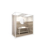Ambiente para exponer cerámica Isla Corner 240x120 2400 dx luz tabique blanco lateral