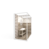 Ambiente para exponer cerámica Isla Corner 240x120 2400 dx luz tabique blanco frontal