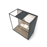 Ambiente para exponer cerámica Isla Corner 240x120 2515 DX antracita aerea tabique luz