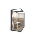 Ambiente para exponer cerámica Isla Corner 240x120 2515 DX antracita lateral tabique luz