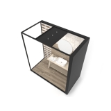 Ambiente para exponer cerámica Isla Corner 240x120 2515 DX negro aerea tabique luz