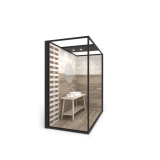 Ambiente para exponer cerámica Isla Corner 240x120 2515 DX negro lateral tabique luz