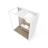 Ambiente para exponer cerámica Isla Corner 240x120 2800 dx luz tabique blanco aerea