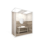 Ambiente para exponer cerámica Isla Corner 240x120 2800 dx luz tabique blanco lateral