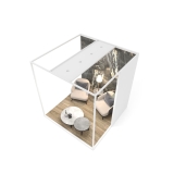 Ambiente expositor de cerámica y baño Isla Corner 240x240_2515 dx luz blanco aerea