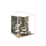 Ambiente expositor de cerámica y baño Isla Corner 240x240_2515 dx tabique blanco frontal