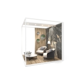 Ambiente expositor de cerámica y baño Isla Corner 240x240_2515 sx luz tabique blanco lateral