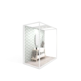 Ambiente para la exposición de azulejos y baño Isla Lineal 240x120_2400 luz tabique blanco lateral