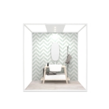 Ambiente para la exposición de azulejos y baño Isla Lineal 240x120_2515 luz blanco frontal