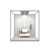 Ambiente para la exposición de azulejos y baño Isla Lineal 240x120_2515 luz tabique plata frontal