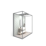 Ambiente para la exposición de azulejos y baño Isla Lineal 240x120_2515 luz tabique plata lateral
