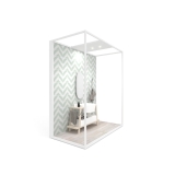 Ambiente para la exposición de azulejos y baño Isla Lineal 240x120_2800 luz tabique blanco lateral