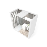 Ambiente para exponer cerámica Isla U_2515 luz tabique blanco aerea