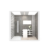 Ambiente para exponer cerámica Isla U_2515 luz tabique blanco frontal