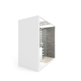 Ambiente para exponer cerámica Isla U_2515 luz tabique blanco lateral