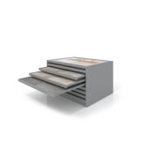 Expositor de cerámica tipo cajonera Mississippi panel plata abierto