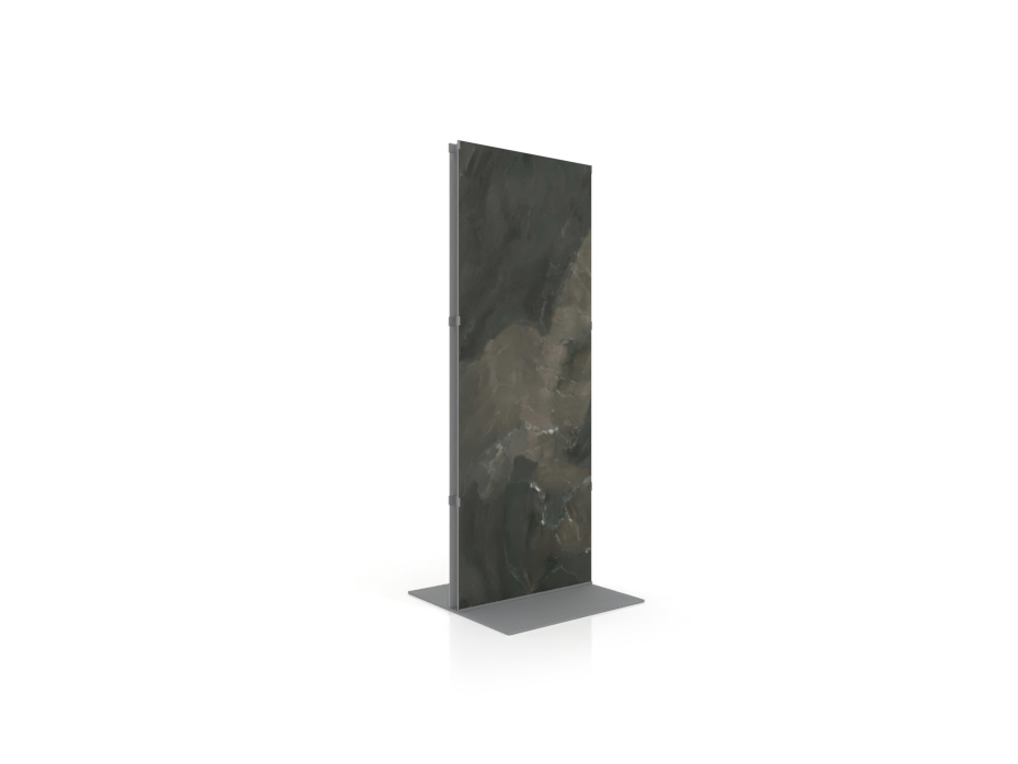 Expositor para piezas de cerámica Totem Outdoor 2600x1000 plata lateral